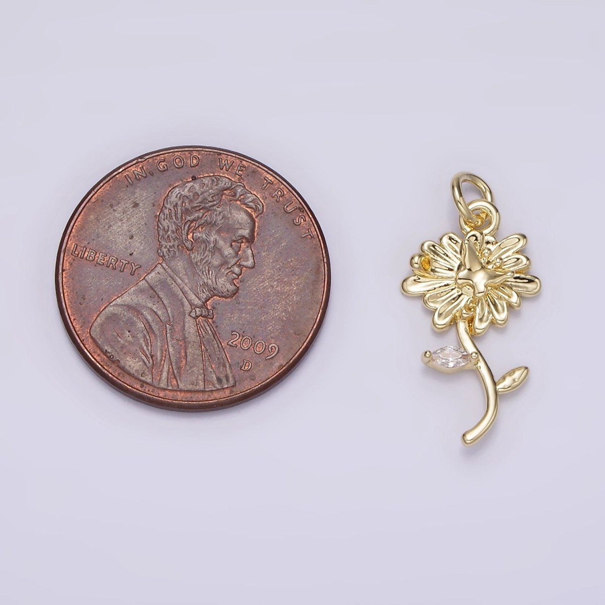 14K Gold Filled Daisy Butterfly Clear Marquise Leaf Charm | AG215