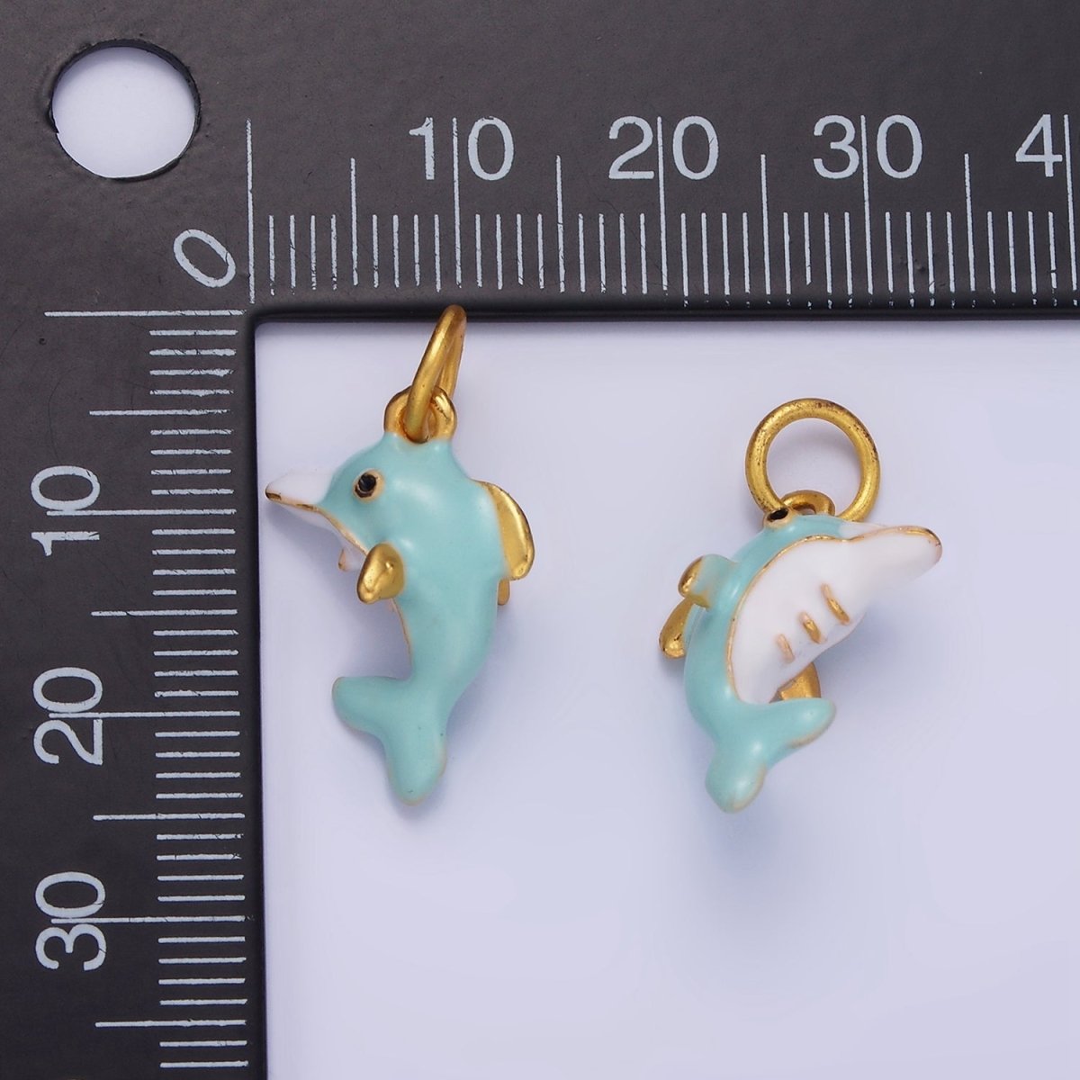 14K Gold Filled Dolphin Sea Animal Multicolor Pastel Enamel Charm | AG697