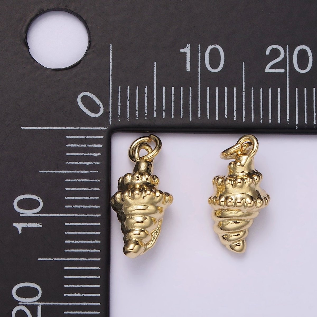 14K Gold Filled Dotted Sea Shell Puffed Minimalist Charm | AG441