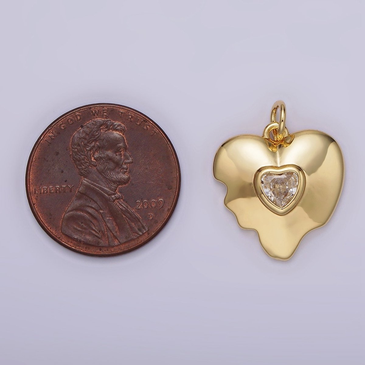 14K Gold Filled Double Clear CZ Melted Broken Heart Charm | AG155