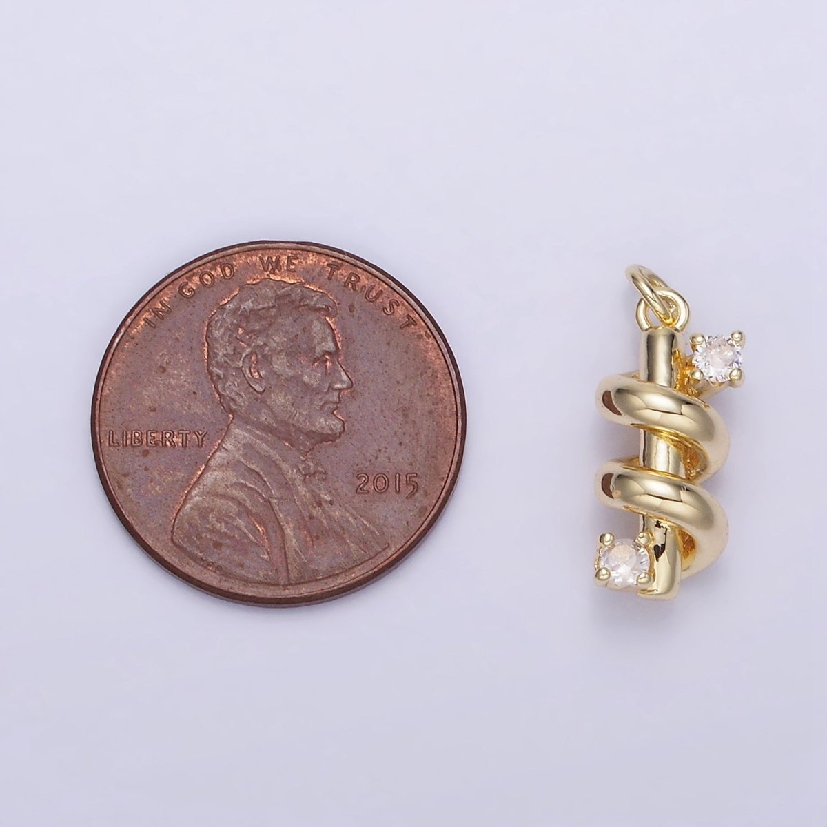 14K Gold Filled Double CZ Bar Band Twirl Charm | AG737