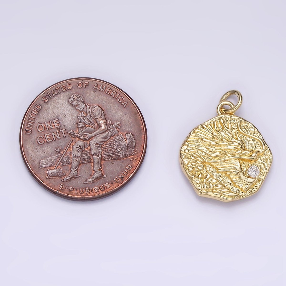 14K Gold Filled Dragon "龍" Traditional Chinese Script Double Sided Hammered Charm | AG276