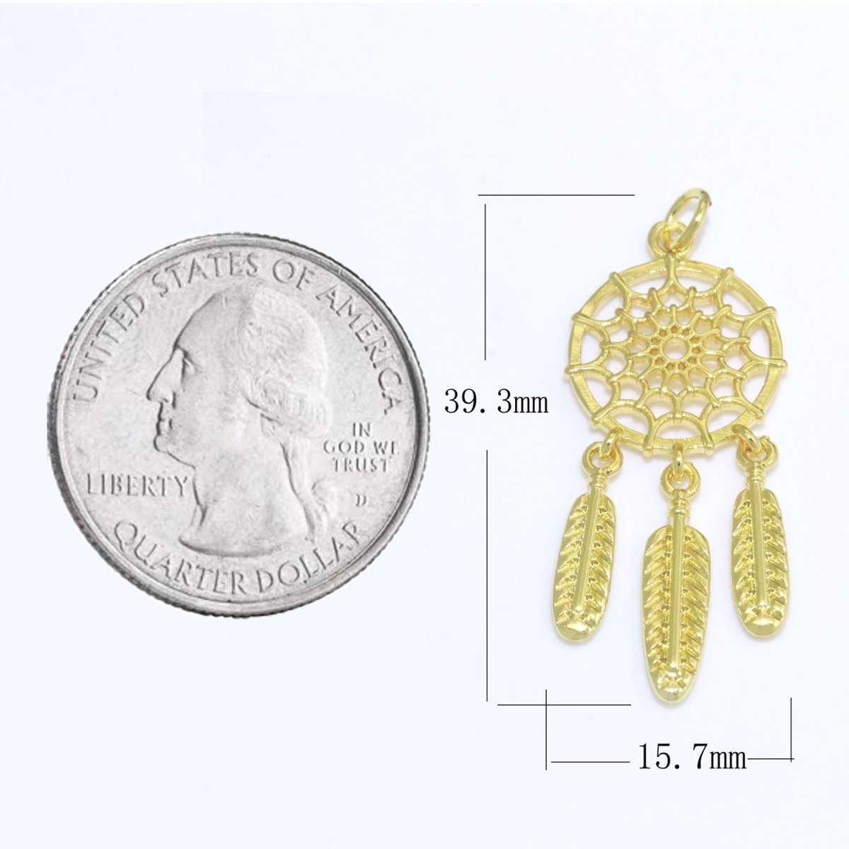 14K Gold Filled Dream Catcher Charm Necklace Pendant Boho Charm for Jewelry Making Feather Indian Bohemian Inspired M-691
