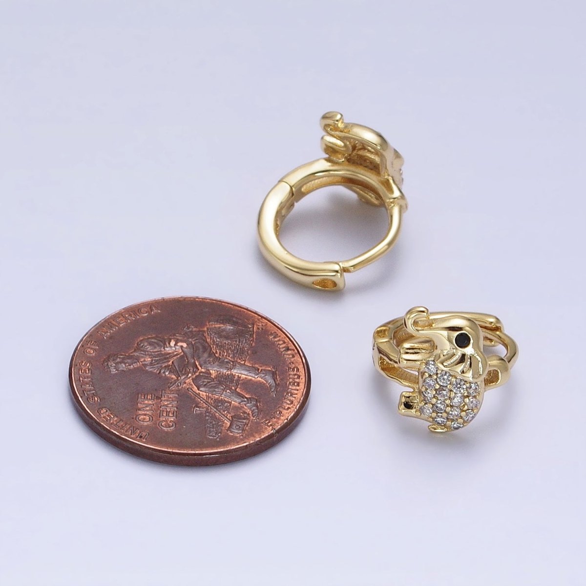 14K Gold Filled Elephant Micro Paved CZ Cartilage Huggie Earrings | AD1383