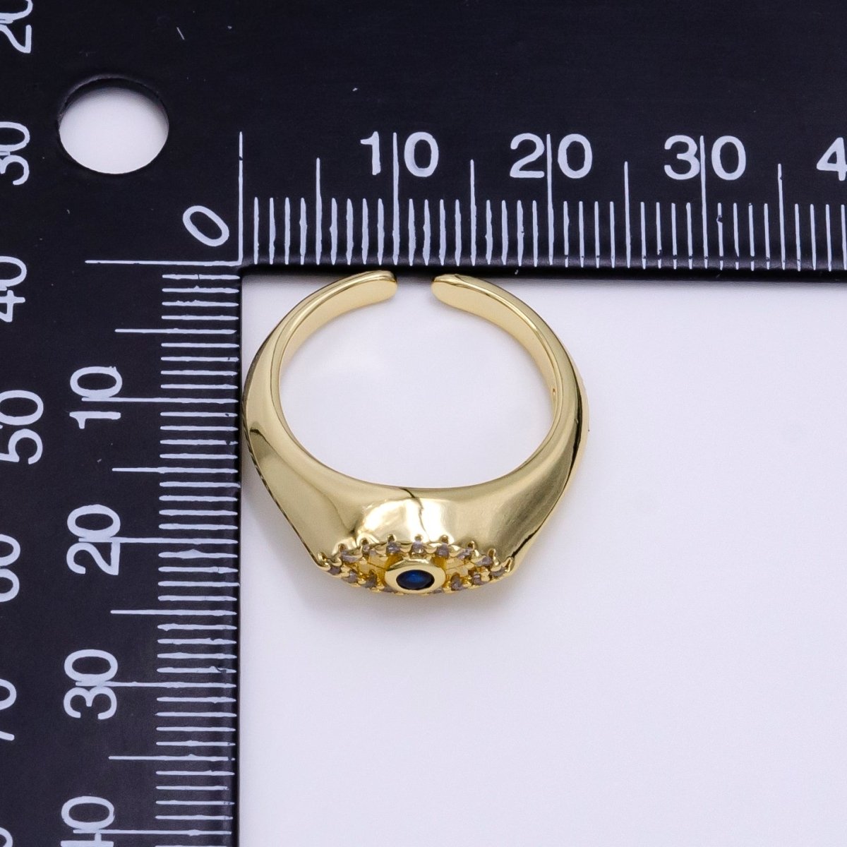 14K Gold Filled Evil Eye Blue Micro Paved Open CZ Signet Ring | O001