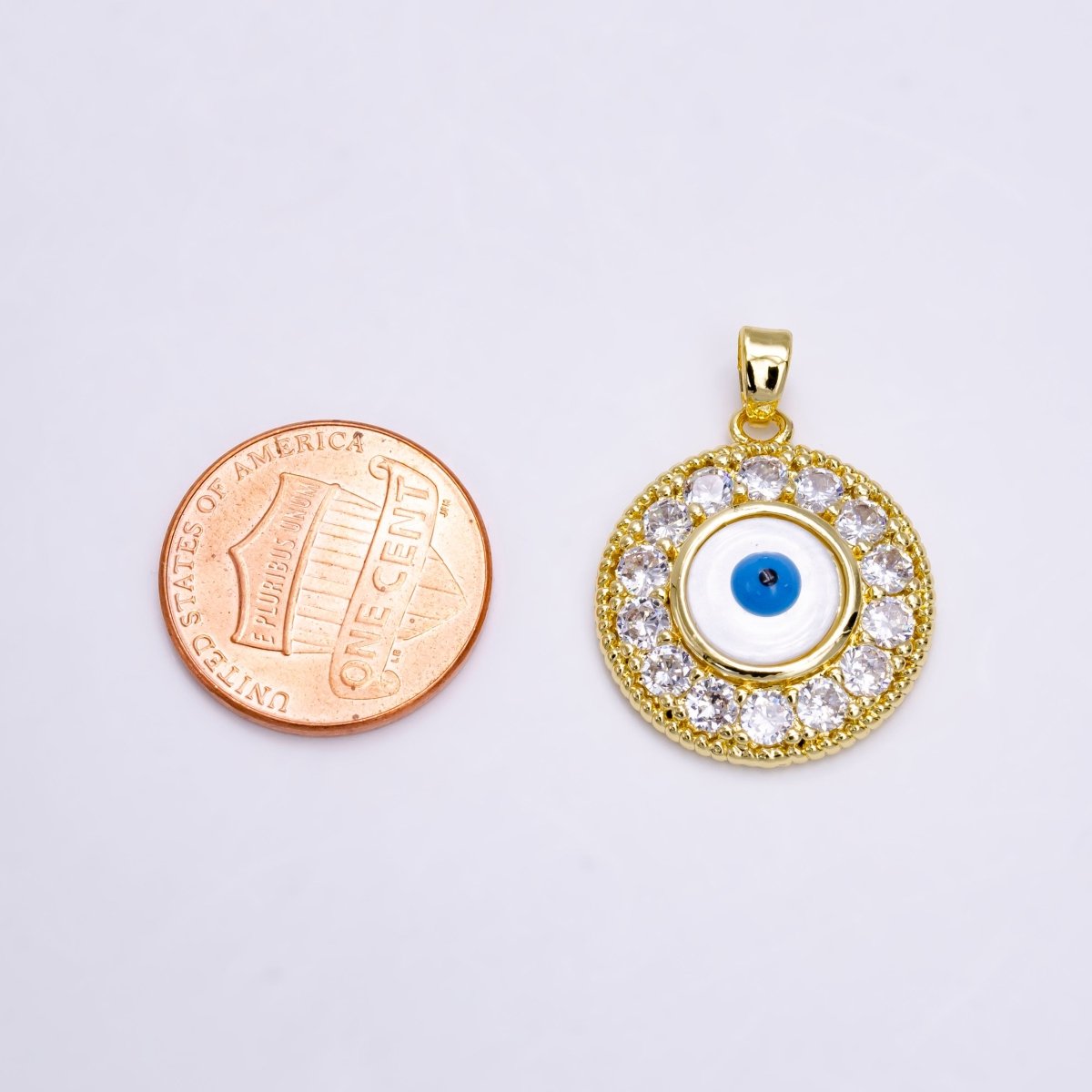 14K Gold Filled Evil Eye Clear Micro Paved CZ Lined Braided Round Pendant | N1463