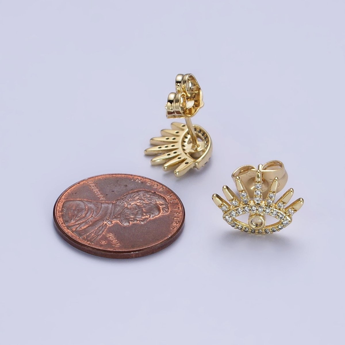 14K Gold Filled Evil Eye Clear Micro Paved CZ Protection Stud Earrings | AB322