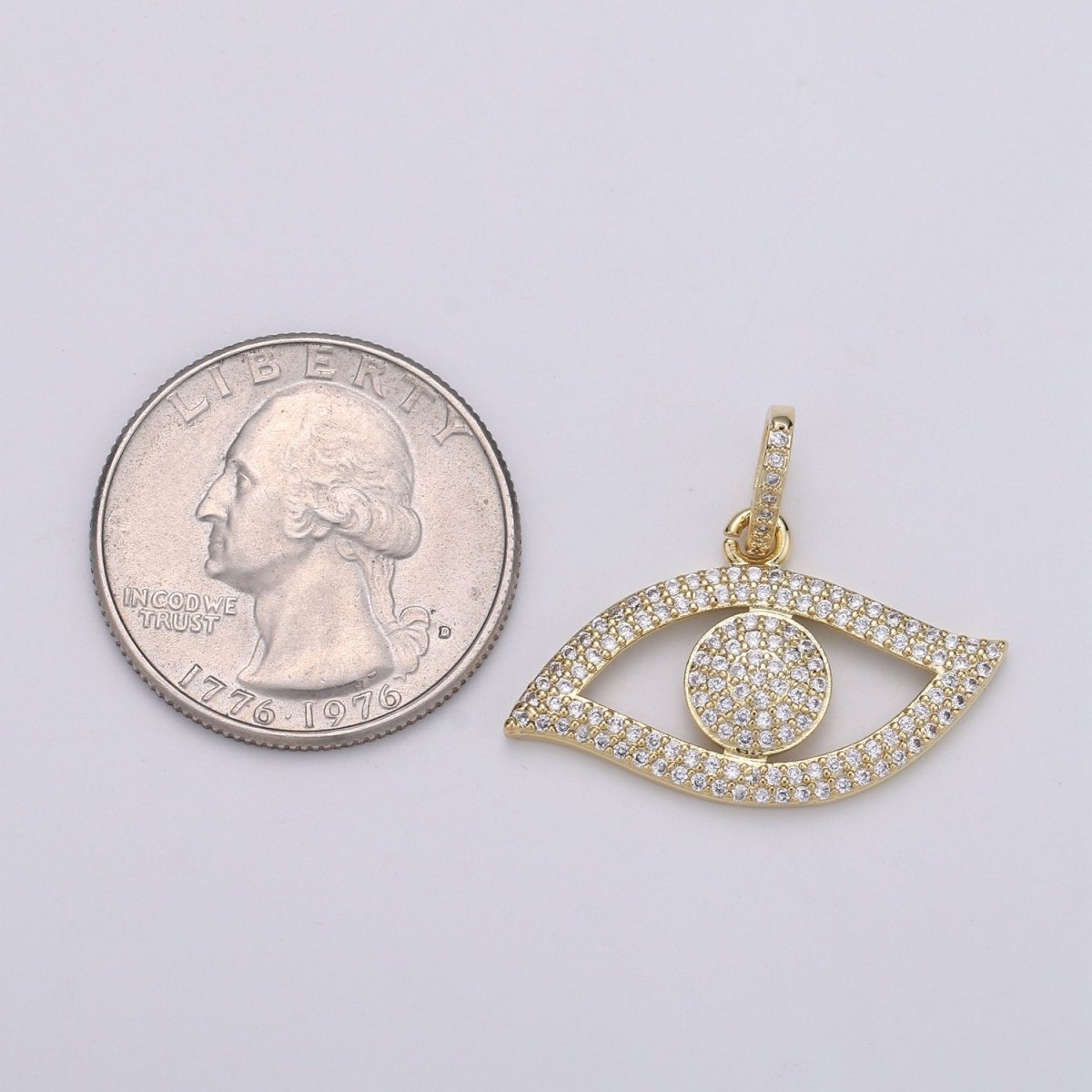 14K Gold Filled Evil Eye CZ Micro Pave Pendant, CZ Micro Pave Left Eye Charm, Cluster Cubic Oeil Pendant, Ojo Micro Pave Charm J-055