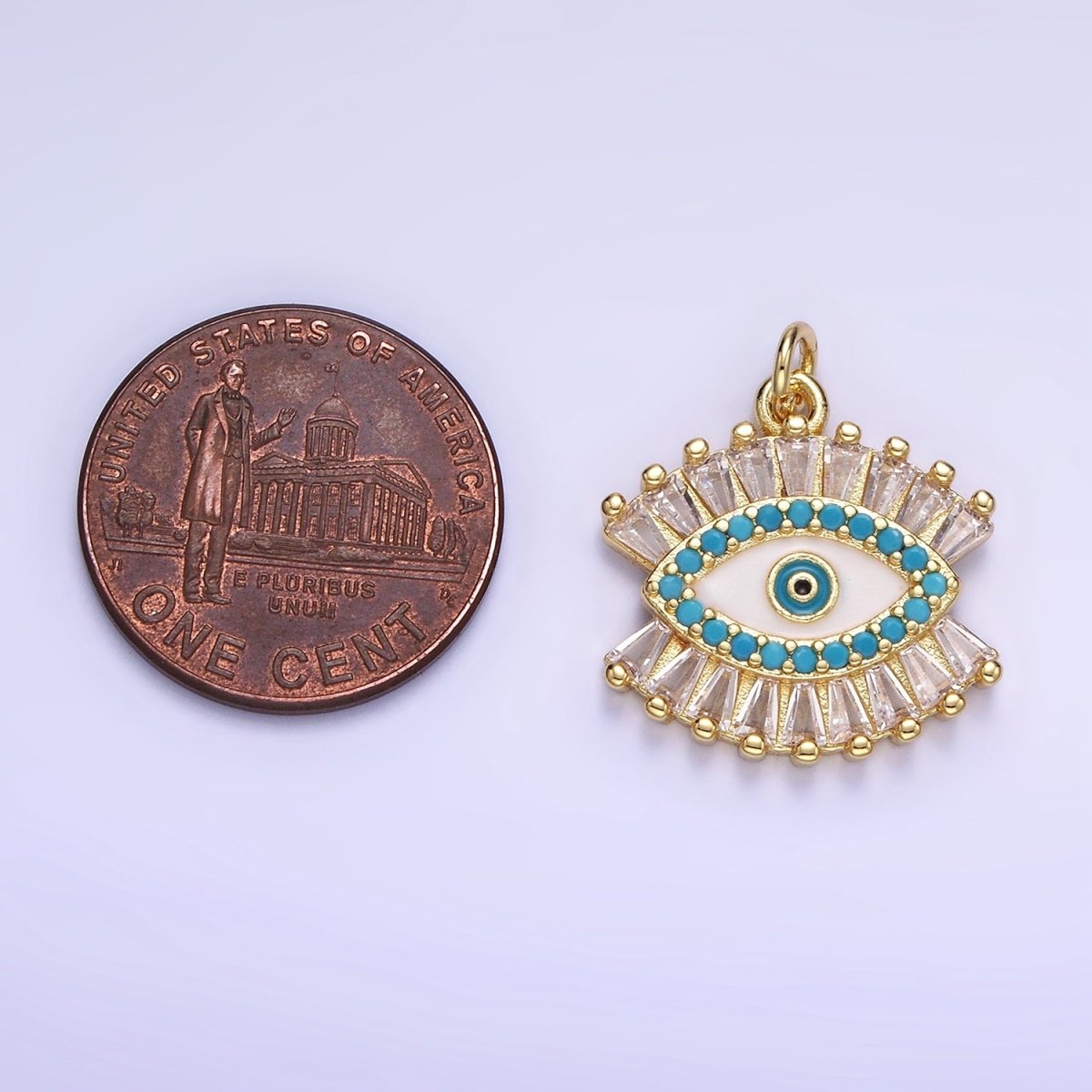 14K Gold Filled Evil Eye Micro Paved Baguette CZ Eye Charm | W505