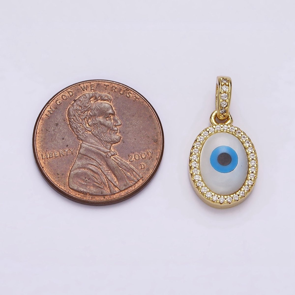 14K Gold Filled Evil Eye Oval Micro Paved CZ Bail Pendant | AA550