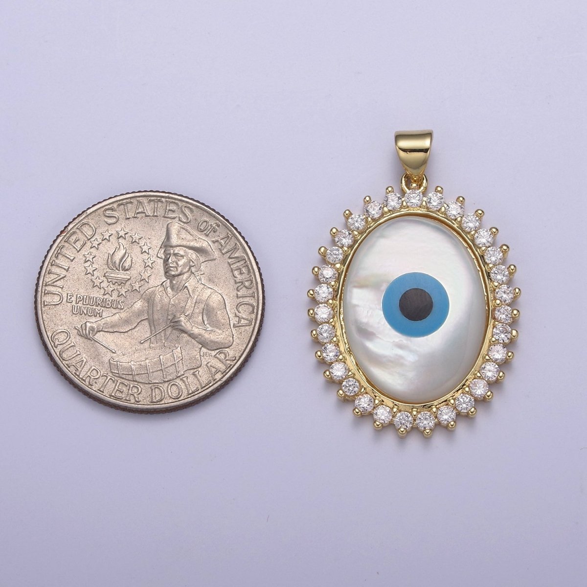 14K Gold Filled Evil Eye Pendant With Shell Pearl Encrusted with Clear Cubic Zirconia CZ, Eye of Ra Pendant For DIY Jewelry Necklace Making H-831