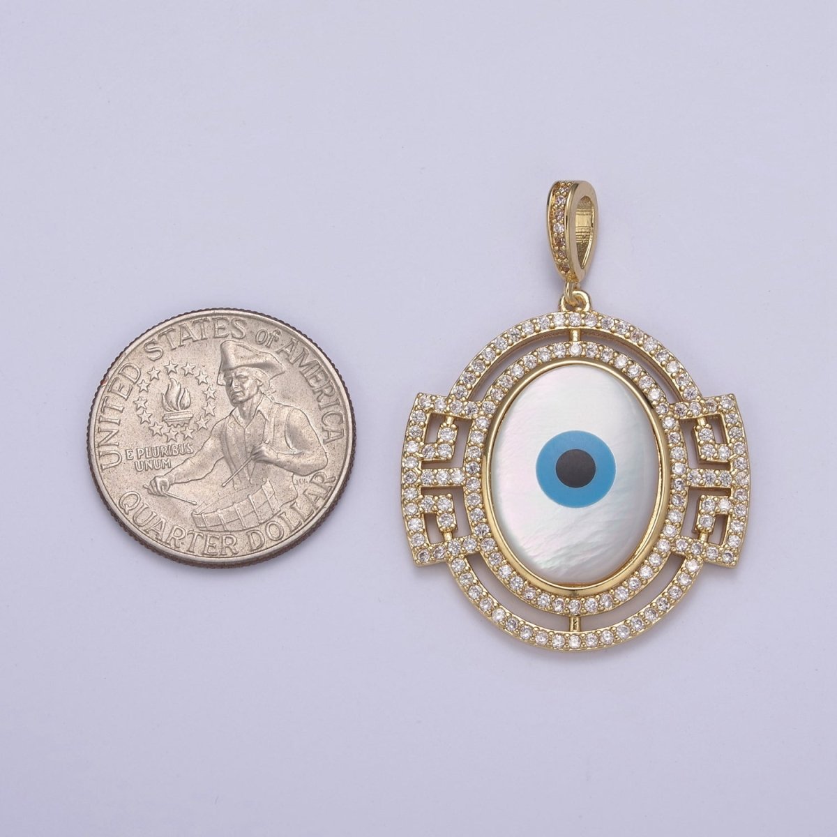 14K Gold Filled Evil Eye Pendant With Shell Pearl Encrusted with Clear Cubic Zirconia CZ Talisman Amulet Pendant For DIY Jewelry Necklace Making H-829
