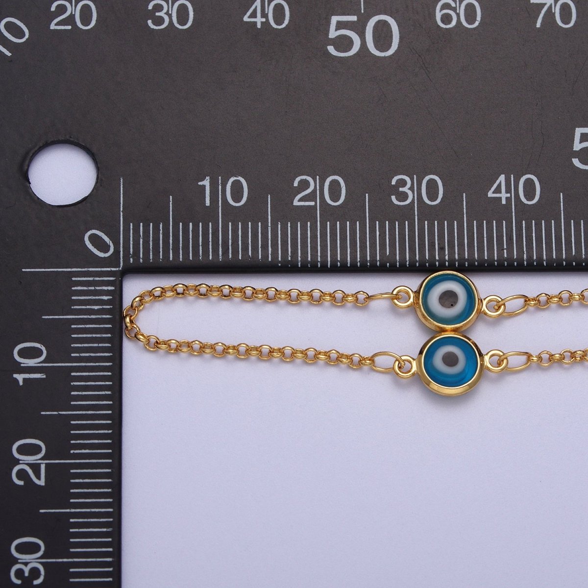 14k Gold Filled Evil Eye Satellite Chain by Yard Enamel Evil Eye Beaded Satellite Chain Jewelry Making Supply Amulet Body Jewelry Component | ROLL-1211 Clearance Pricing
