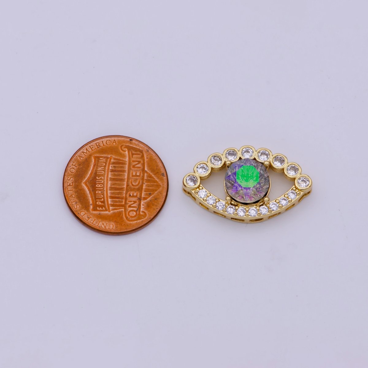 14K Gold Filled Evil Eye Slider Beads, Rainbow CZ Evil Eye Charm Beads for Bracelet Necklace Jewelry Supplies B-708