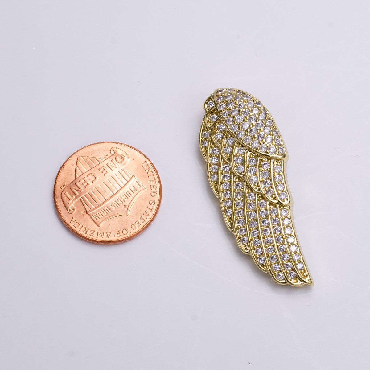 14K Gold Filled Feather Wings Micro Paved CZ Bail Pendant | AA542