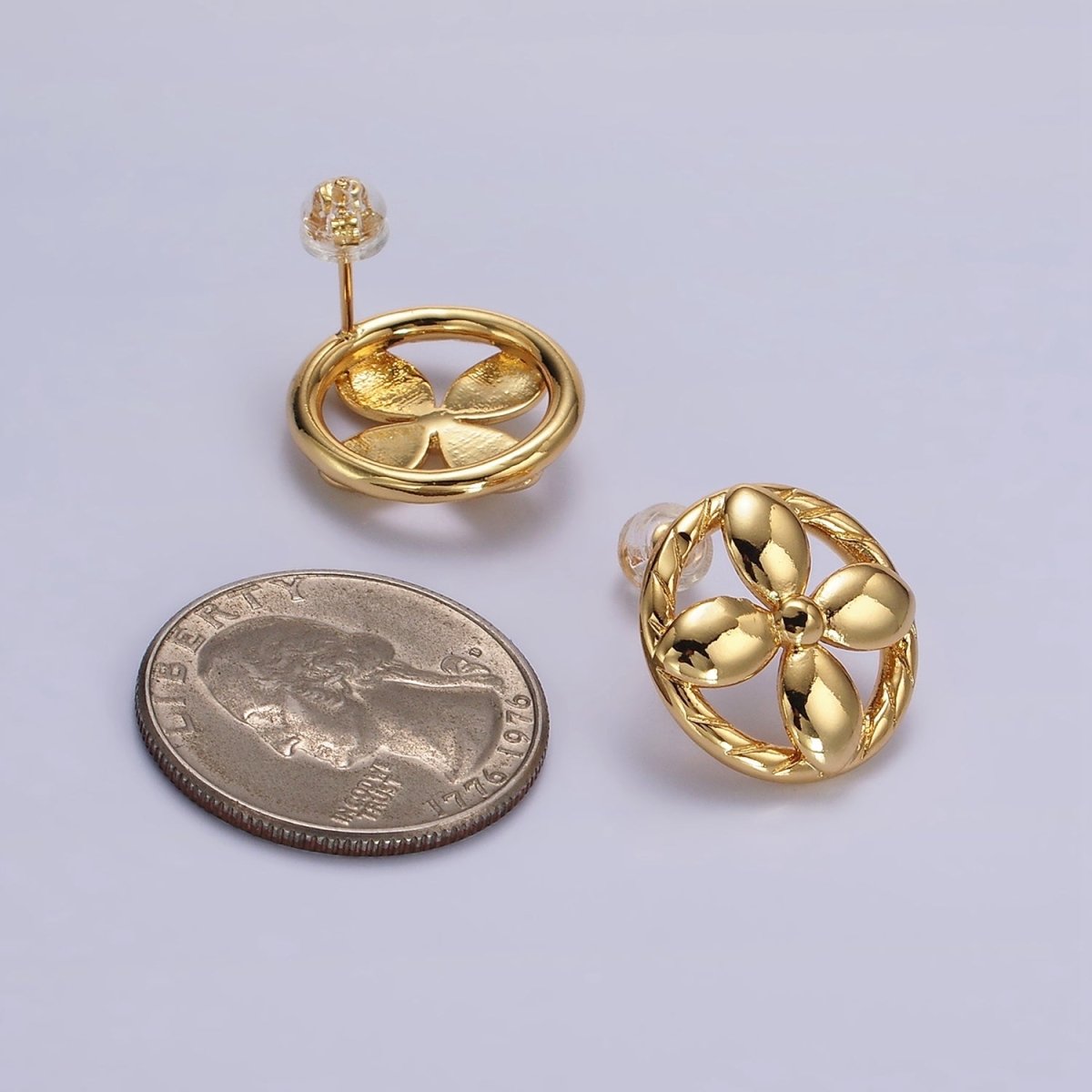 14K Gold Filled Flower Nature Open Lined Braided Round Stud Earrings | AE1004