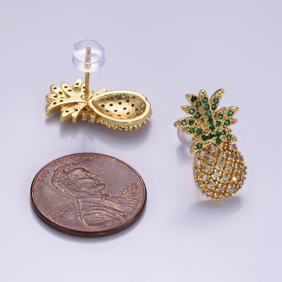 14K Gold Filled Fruit Pineapple Micro Paved CZ Stud Earrings | V490