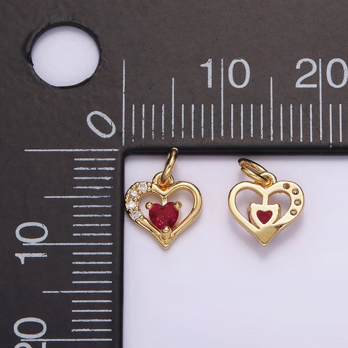 14K Gold Filled Fuchsia CZ Micro Paved Open Double Heart Charm | AG600