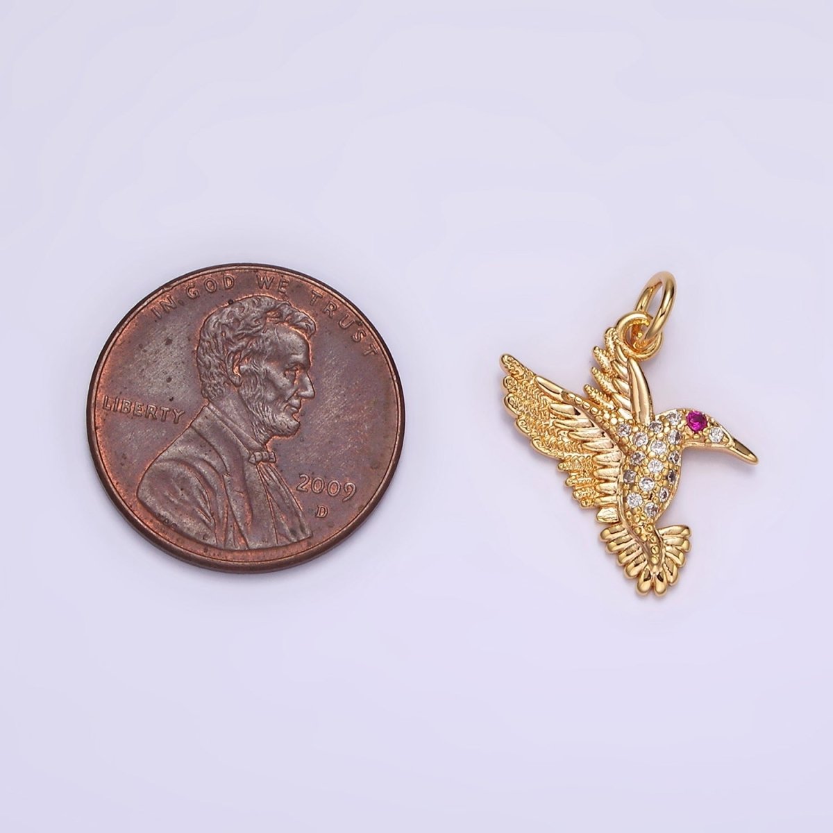 14K Gold Filled Fuchsia-Eyed CZ Clear Micro Paved Charm | AG359