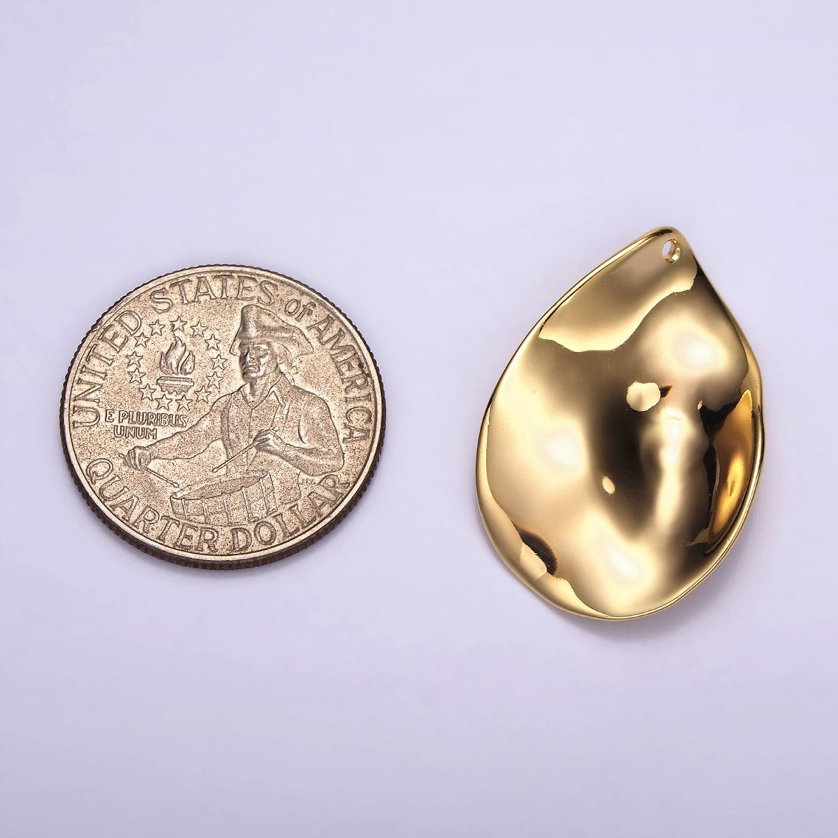 14K Gold Filled Geometric Hammered Teardrop Minimalist Charm | AC869