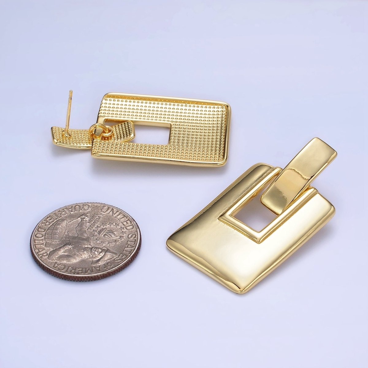 14K Gold Filled Geometric Rectangle Bar Drop Stud Earrings in Gold & Silver | P458 P459