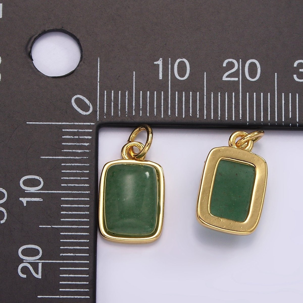 14K Gold Filled Green Aventurine Rectangular Bezel Charm | AG584