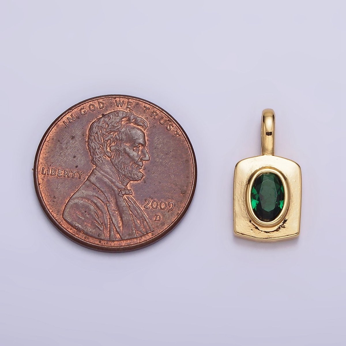 14K Gold Filled Green CZ Oval Rectangular Tag Pendant | AA-580
