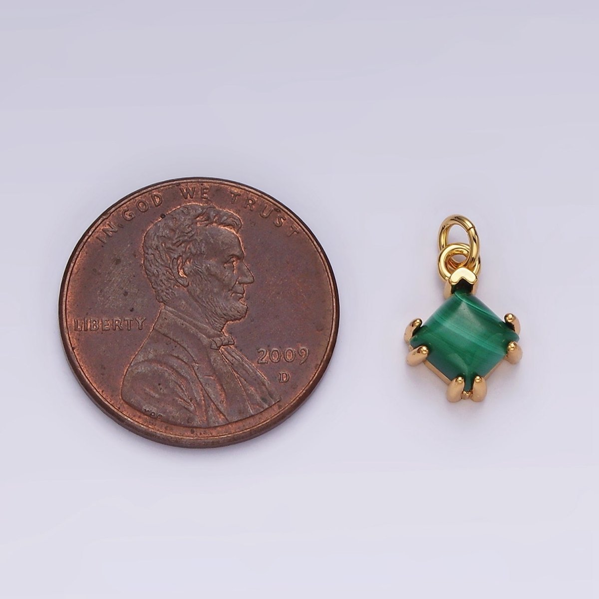 14K Gold Filled Green Malachite Framed Rhombus Mini Charm | AC789