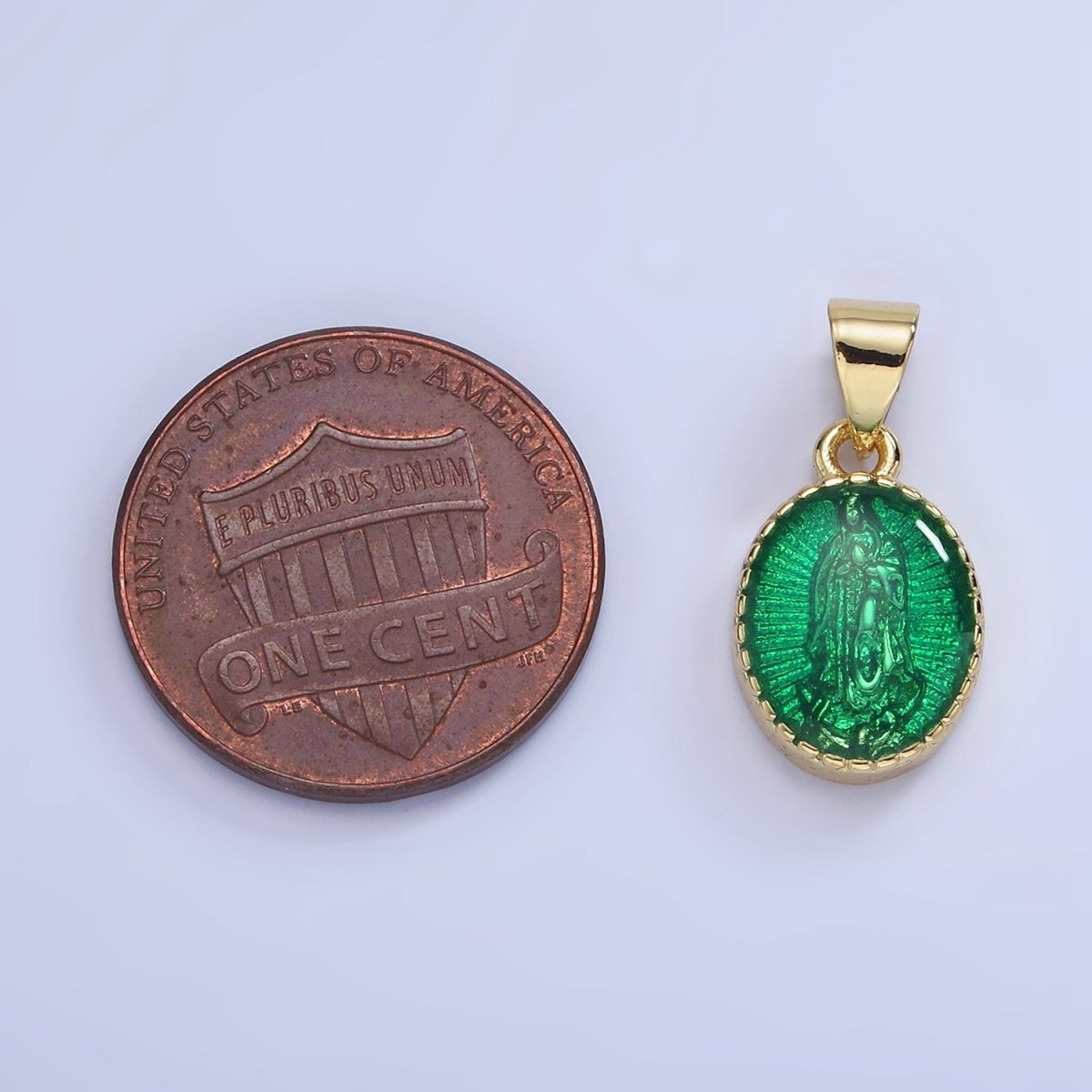 14K Gold Filled Green, Red, Pink, Purple, Teal, Yellow, Fuchsia Miraculous Lady Mary Pendant | AA1239 - AA1242