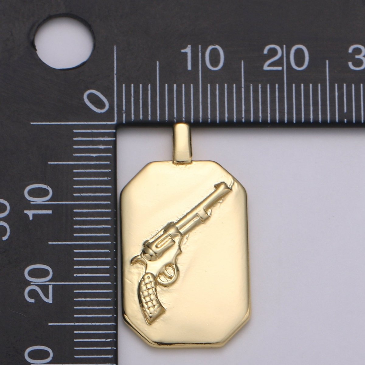 14K Gold Filled Gun Charm- Rectangle Medallion Gun Pendant - Dainty Charm - for Necklace Bracelet Earring Component J-032
