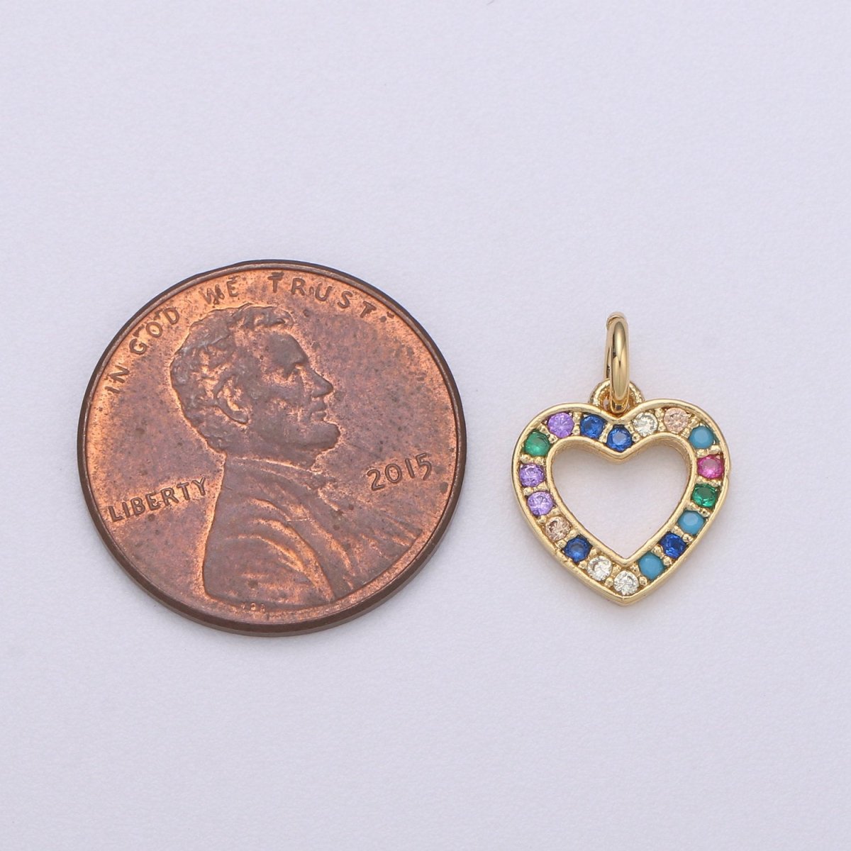 14k Gold Filled Heart Charm Micro Pave Love Charm, Rainbow Cubic Charms, CZ Gold Colorful Charm, Dainty Minimalist Jewelry SupplyC-556