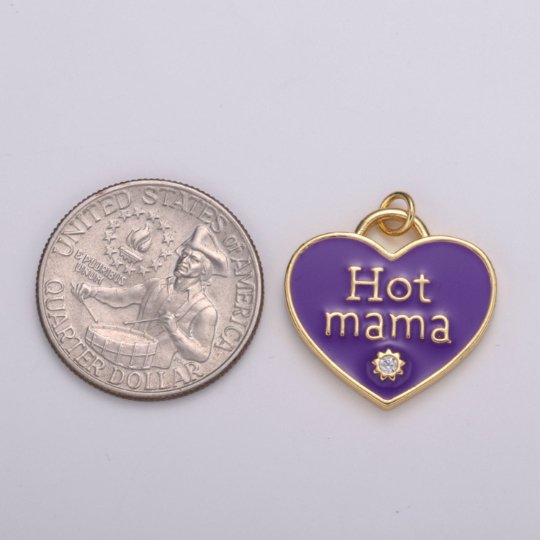 14K Gold Filled Heart Charm Multi Color Enamel Cz Charm Hot Mama Pendant For Jewelry Supply Wholesale Gift idea for Mother Day Gift E-167 - E-173