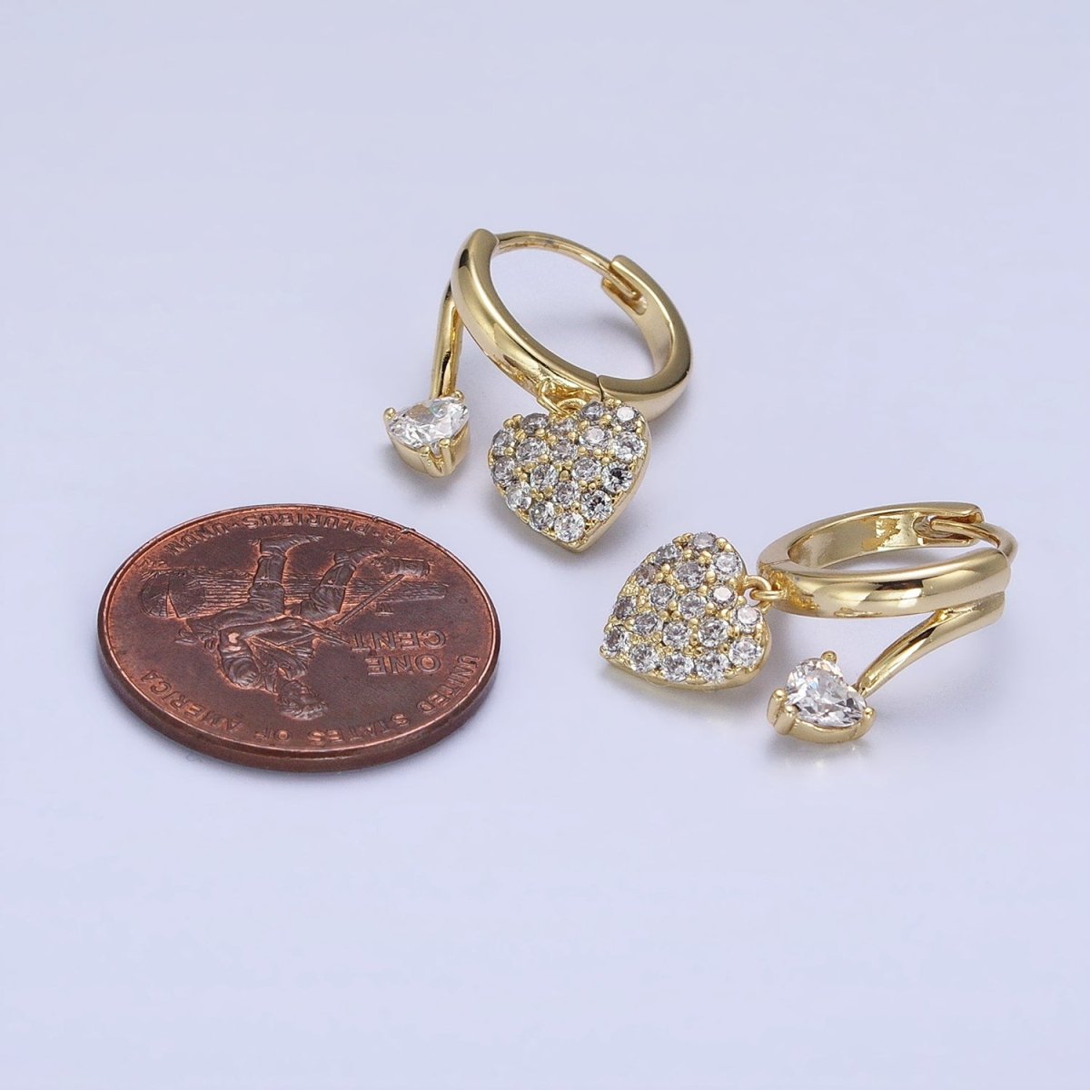 14K Gold Filled Heart CZ Micro Paved Double Band Claw Huggie Earrings | AD1444