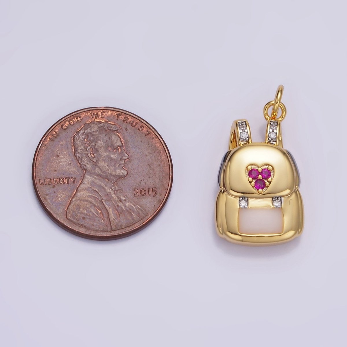 14K Gold Filled Heart Fuchsia Micro Paved CZ Bag Back Charm | W524