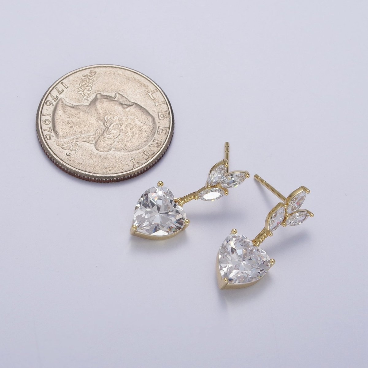 14K Gold Filled Heart Marquise Cubic Zirconia Dangle Drop Stud Earrings | AD-057