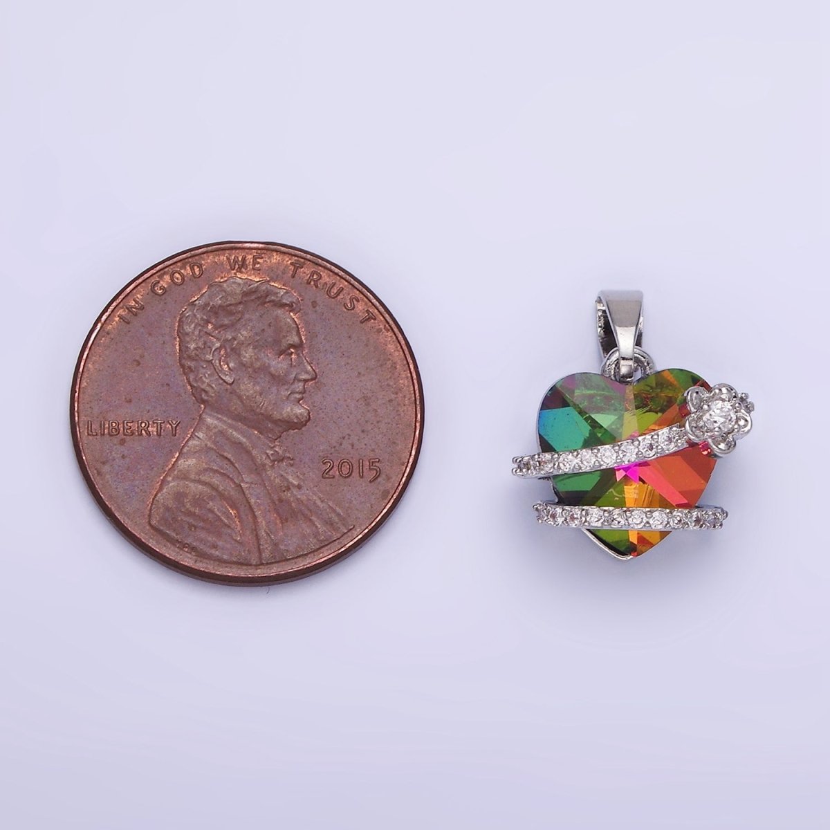 14K Gold Filled Heart Multicolor Micro Paved CZ Band Flower Pendant in Gold & Silver | AA1159