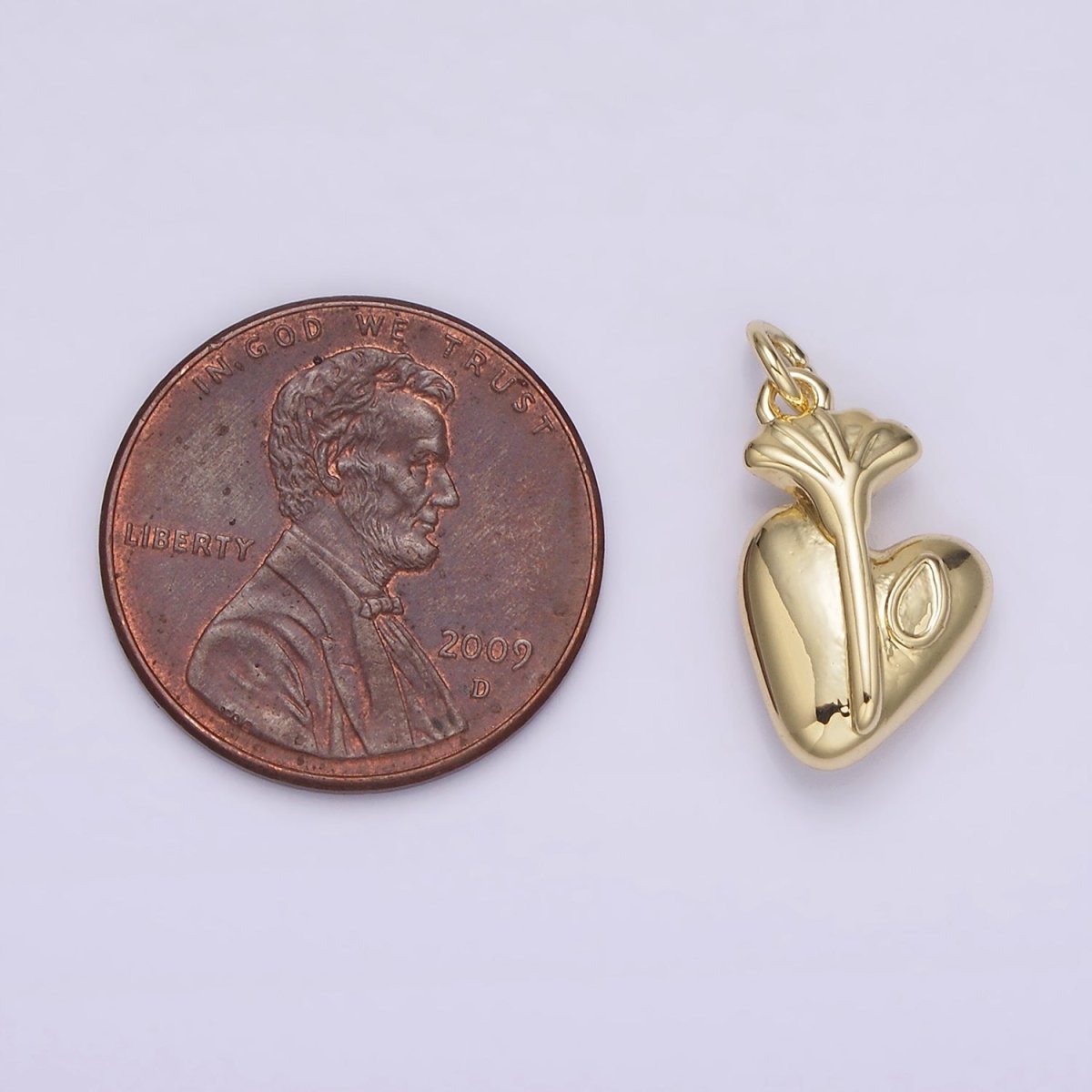 14K Gold Filled Heart Teardrop Fan Leaf Minimalist Puffed Charm | AG200