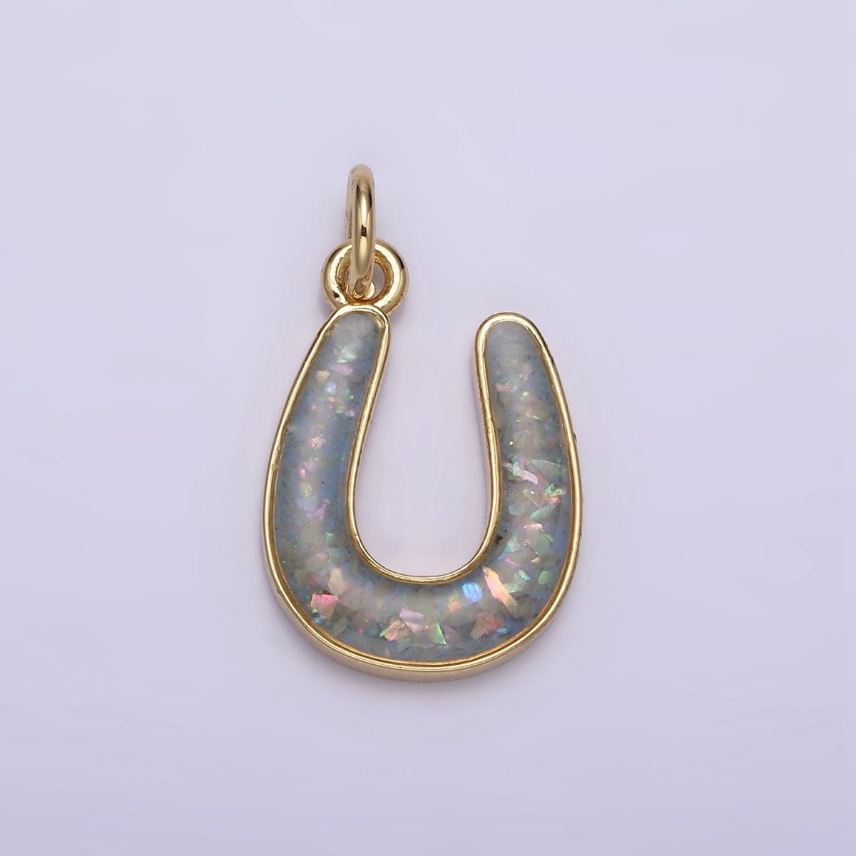 14K Gold Filled Horseshoe Green, Pink, Blue, Black, Purple, White, Grey Opal Enamel Charm Lucky Pendant | N1000 - N1006