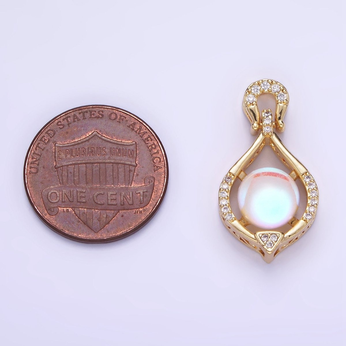 14K Gold Filled Iridescent CZ Micro Paved Curved Bezel Pendant | AA1183