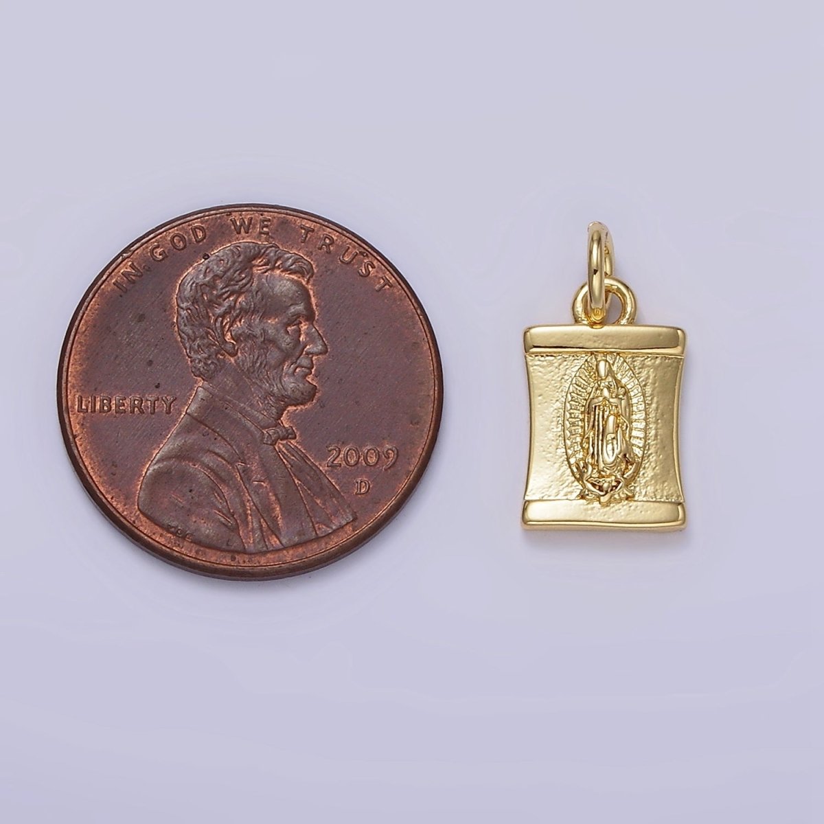 14K Gold Filled Lady Guadalupe Mother Mary Religious Lined Curved Charm | N1098