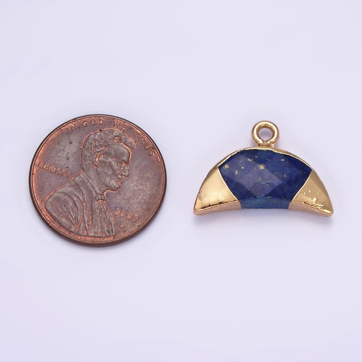 14K Gold Filled Lapis Lazuli, Amazonite, Rose Quartz, Howlite Crescent Horn Foiled Charm | N1745 - N1748
