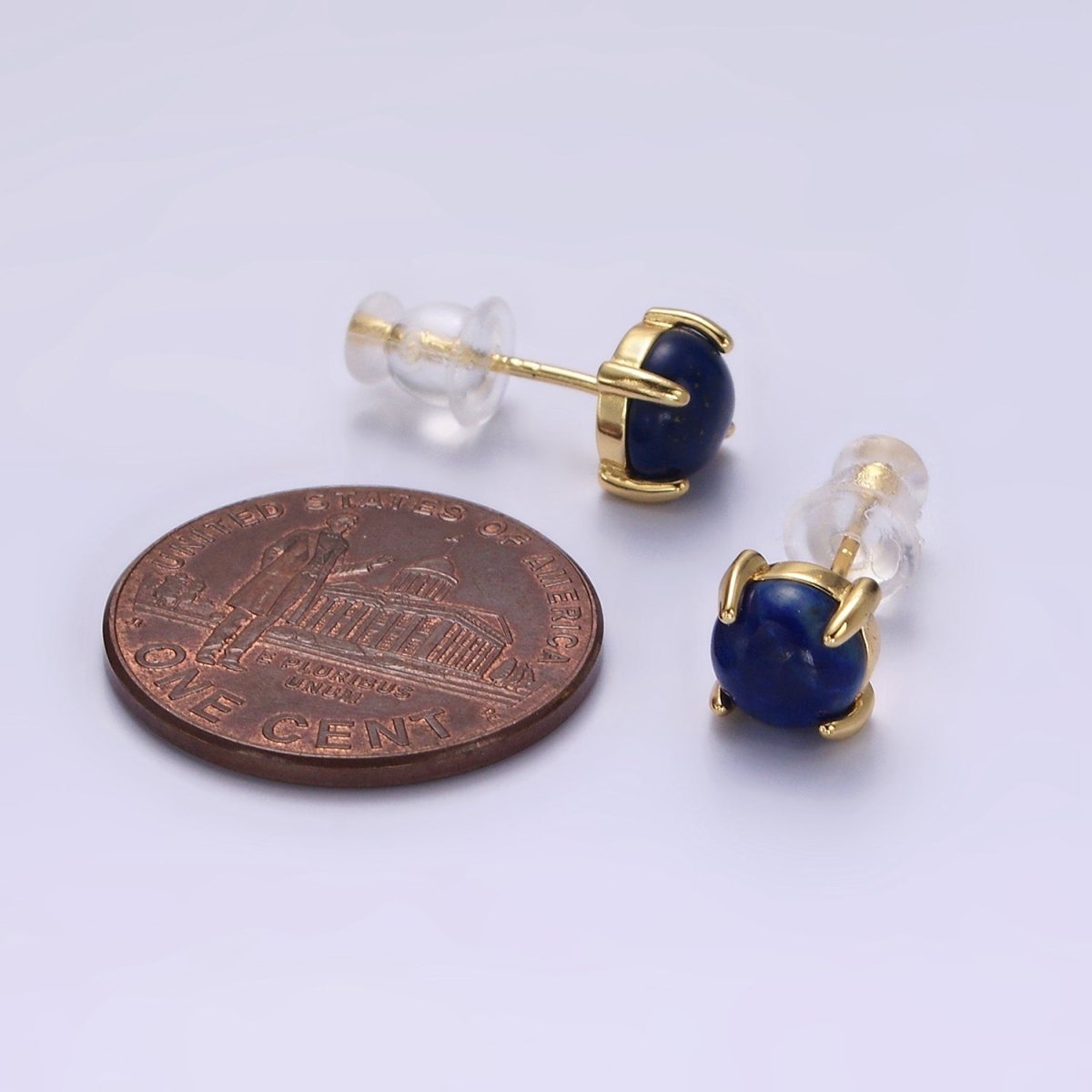 14K Gold Filled Lapis Lazuli Gemstone Round Stud Earrings | AE984