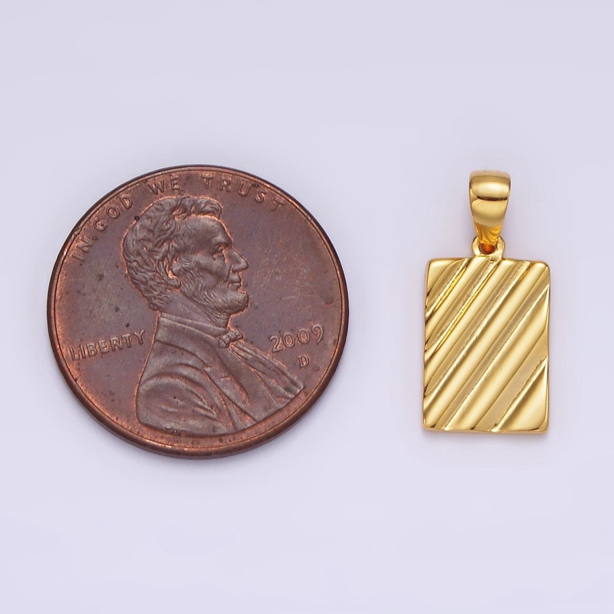 14K Gold Filled Line Stripe Textured Geometric Rectangular Tag Pendant in Gold & Silver | N1789 N1790