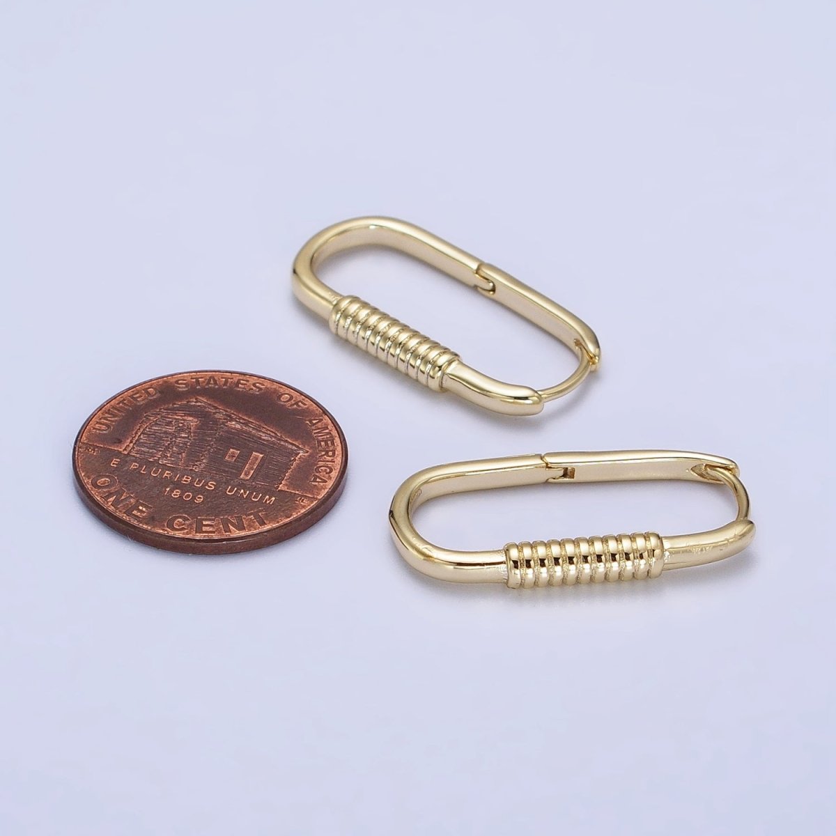 14K Gold Filled Lined Cylinder 25mm Oblong Minimalist Hoop Earrings | AB424