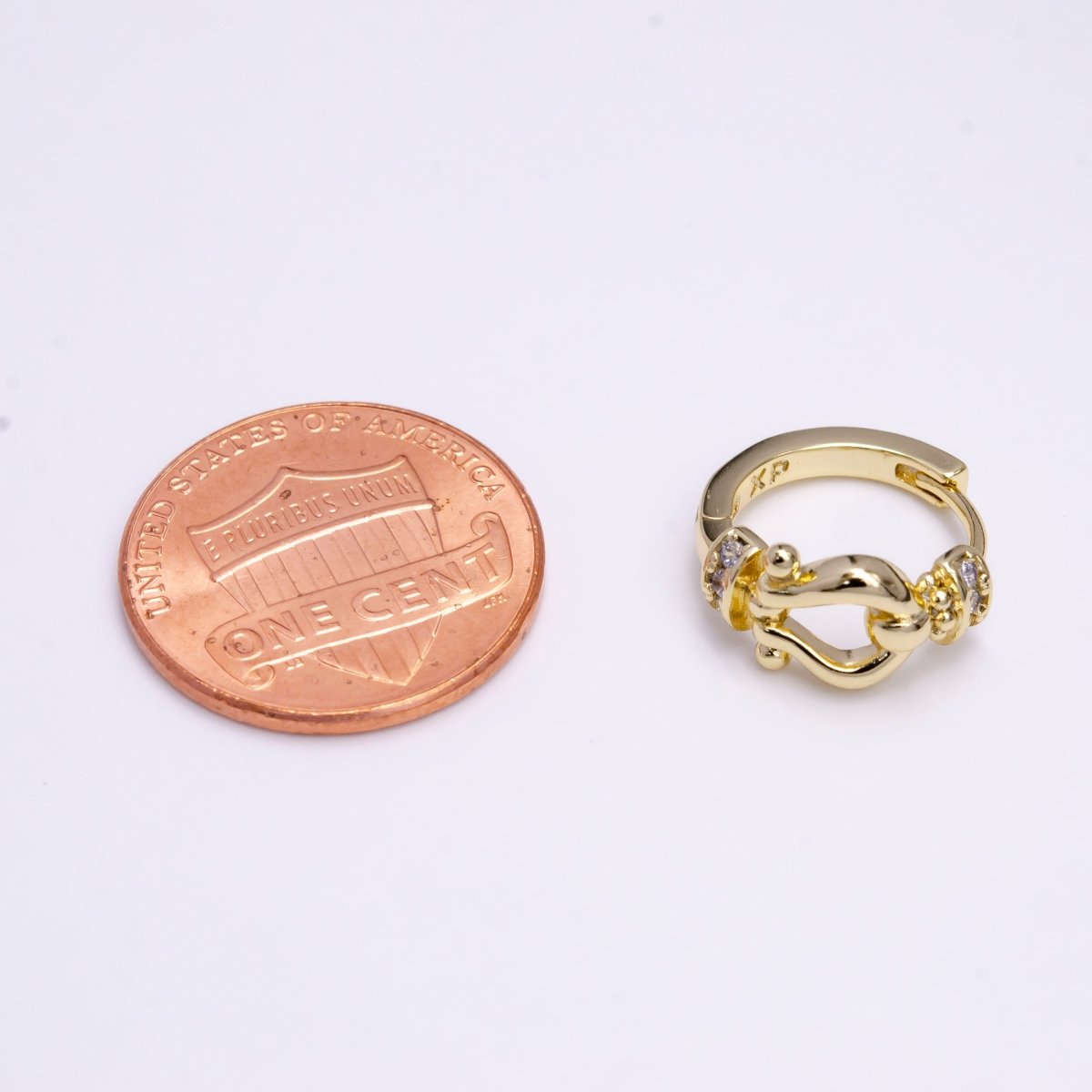 14K Gold Filled Lyre Link Micro Paved CZ 13mm Huggie Earrings | AE584