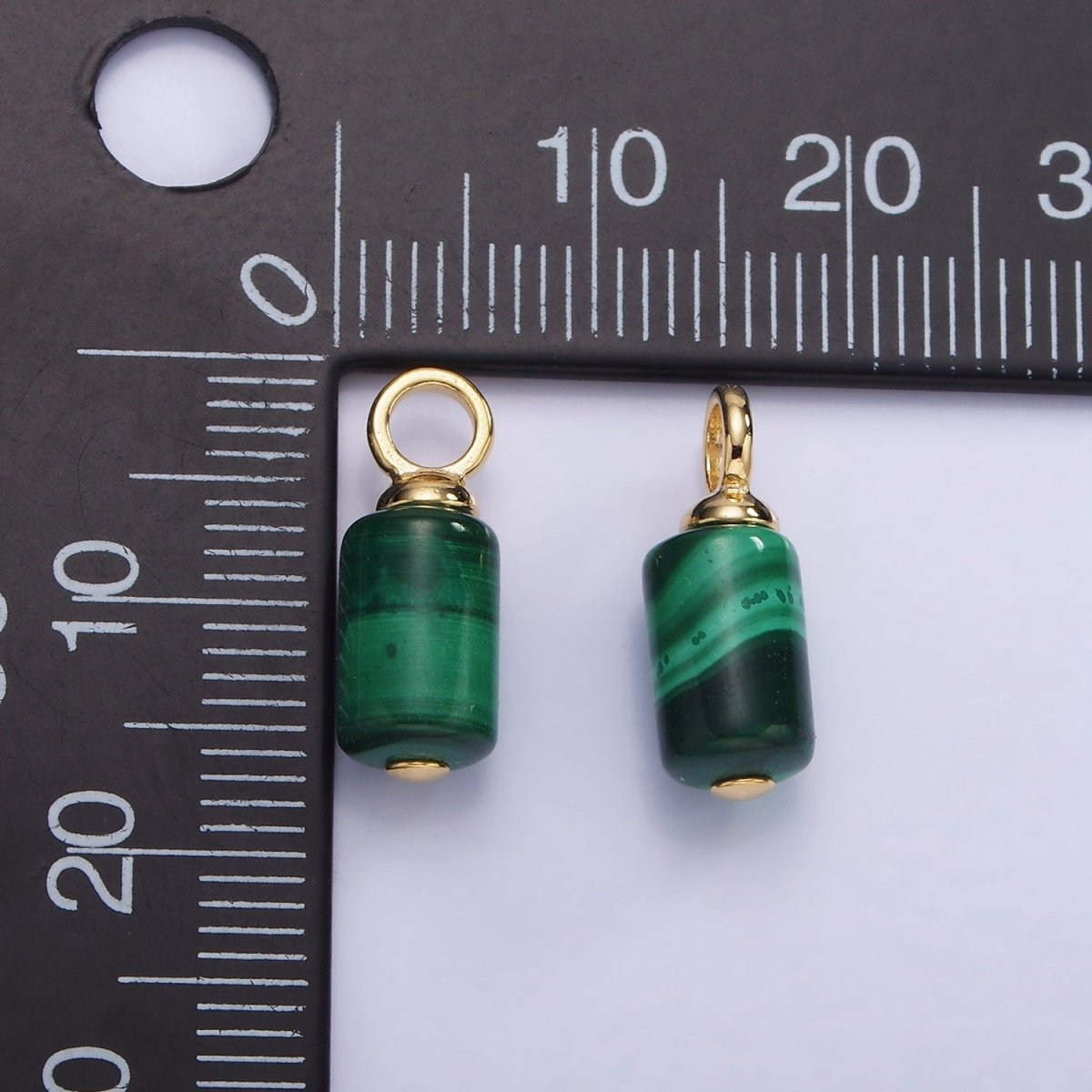 14K Gold Filled Malachite Gemstone Tube Drop Charm | AG685