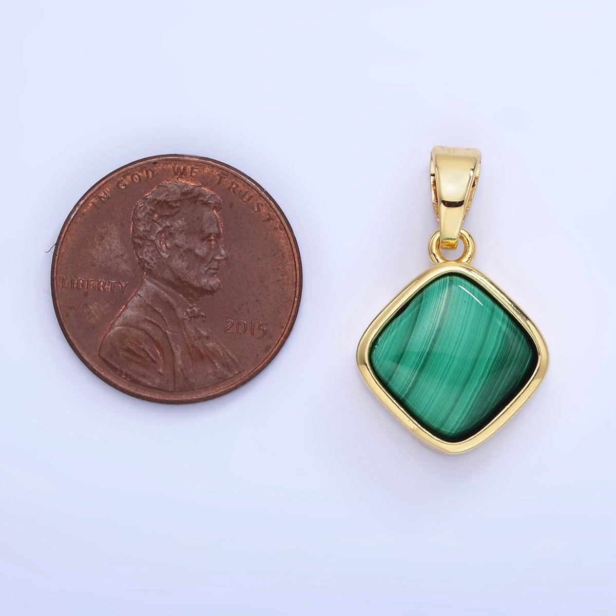 14K Gold Filled Malachite Rhombus Bezel Pendant | AA1253