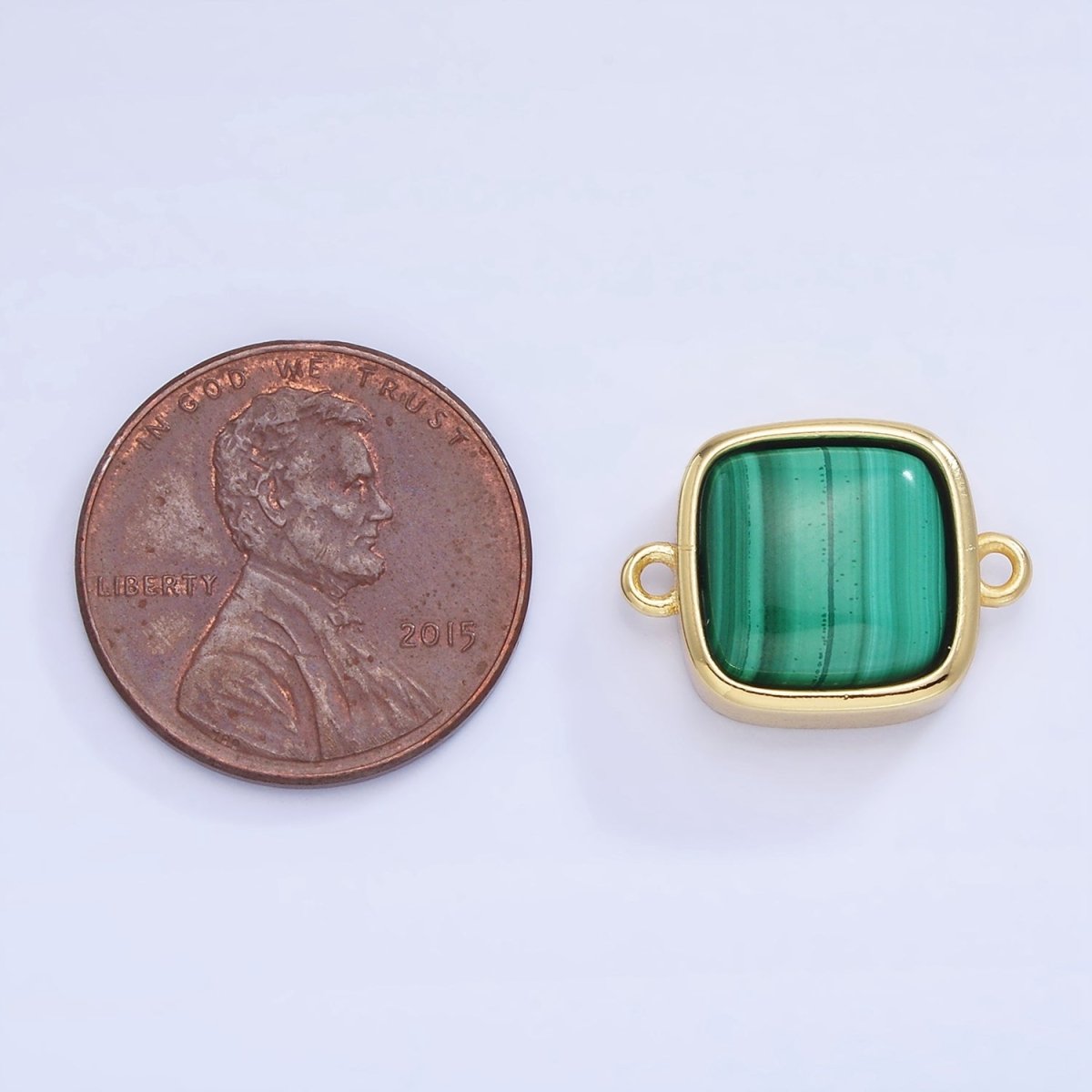 14K Gold Filled Malachite Square Bezel Connector | G333