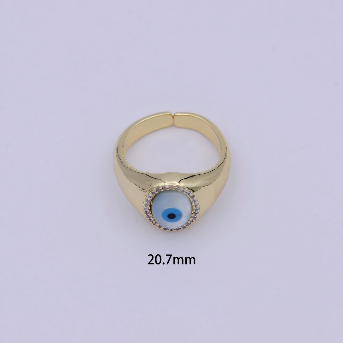 14K Gold Filled Micro Pave Evil Eye Oval Dome Ring Open Adjustable Ring U-476