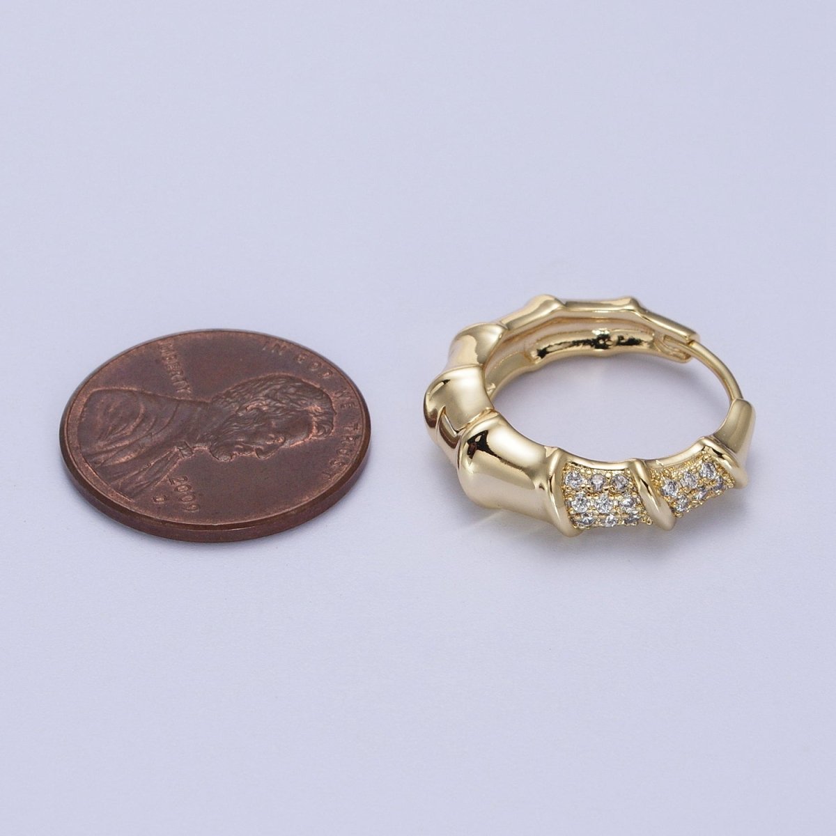 14K Gold Filled Micro Paved Bamboo Huggie Hoop Earrings | V-019